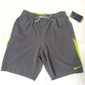 Nike Men's Iron Grey Volley Swim Trunks With Neon Yellow Accents Size M